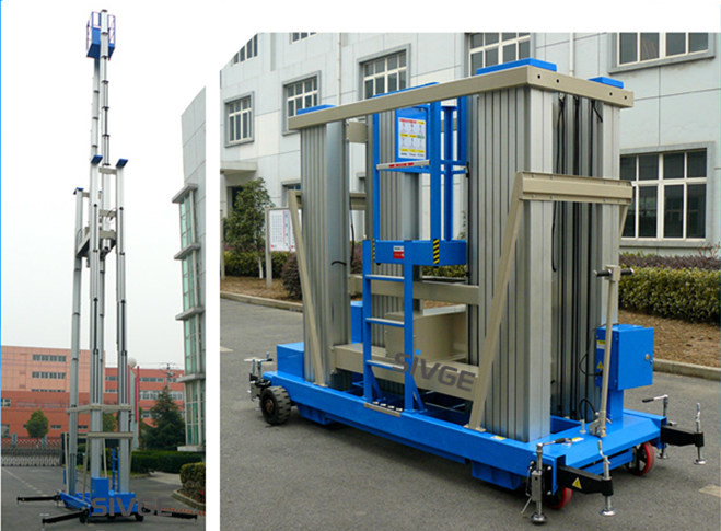 136kg Load Vertical Mast Lift 18 M Aluminum Alloy Hydraulic Aerial Work Platform