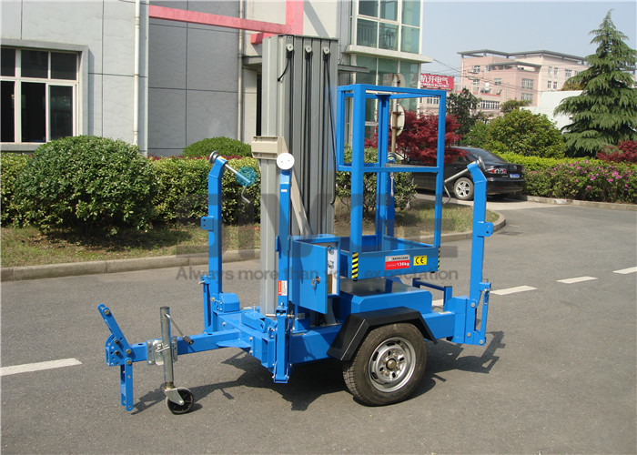 Vertical Trailer Mounted Man Lift , Single Mast Trailer Boom Lift For Window Cleaning