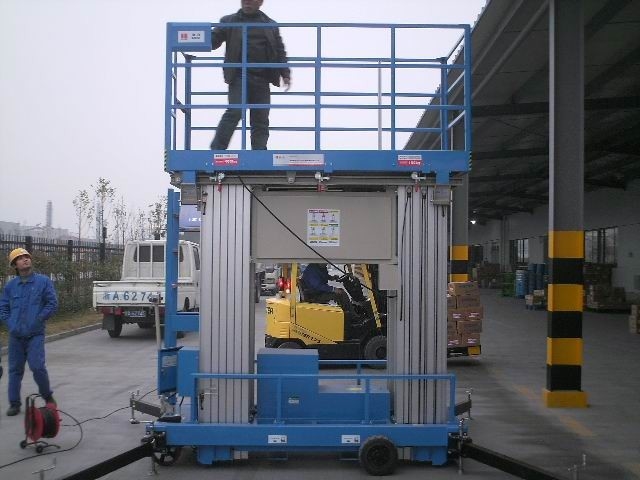 12 Meter Blue Mobile Elevated Working Platforms , Four Mast Electric Ladder Lift